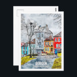 Postal Bergen Hordaland Noruega Travel Place Watercolor<br><div class="desc">Bergen Hordaland Noruega Famoso lugar de viaje Watercolor Sketch</div>