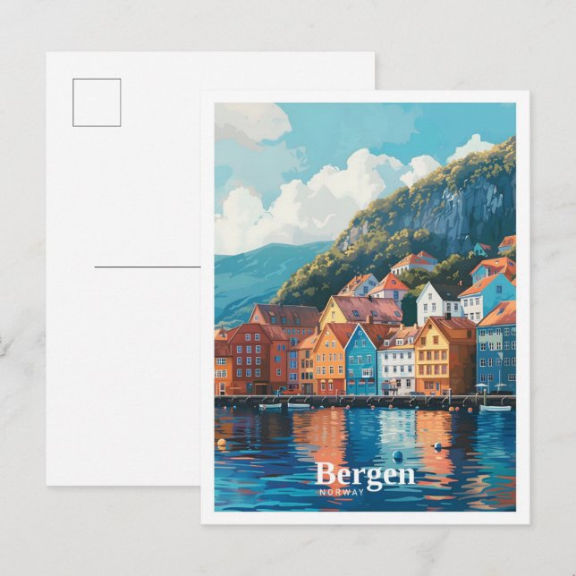 Postal Bergen Noruega Viajes de arte (Anverso / Reverso)