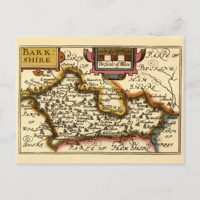 Postal Berkshire Barkshire County England Mapa anticuario (Anverso)