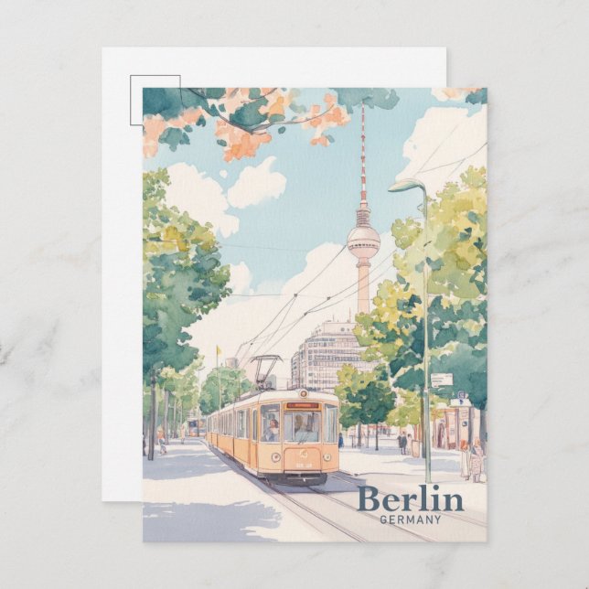 Postal Berlín Alemania Gouache Paint Ilustracion Viaje (Anverso / Reverso)