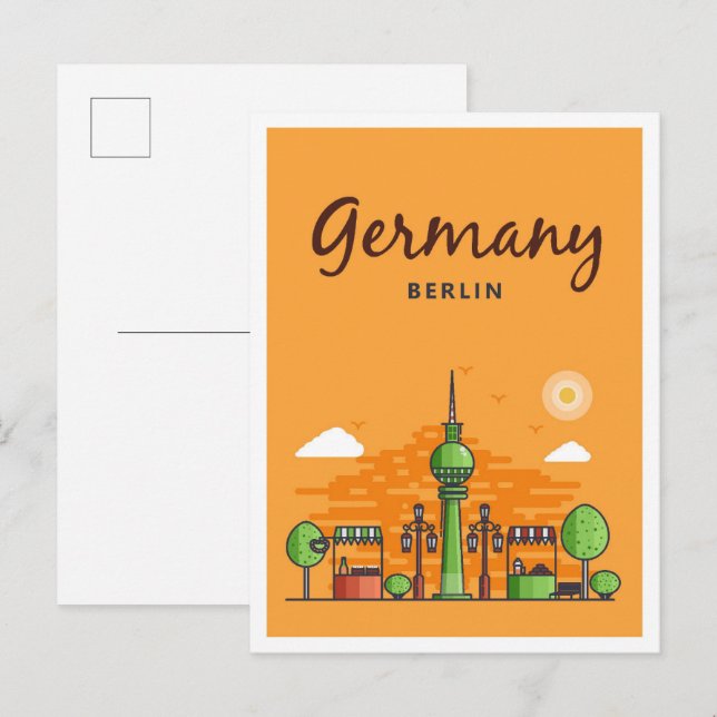 Postal Berlín Alemania Ilustracion de Viajes de Arte Vint (Anverso / Reverso)