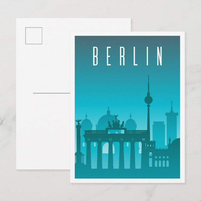 Postal Berlín Alemania Ilustracion de Viajes de Arte Vint (Anverso / Reverso)