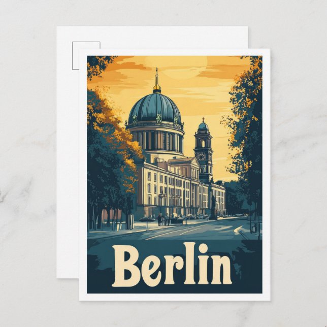 Postal Berlín Alemania Ilustracion de Viajes de Arte Vint (Anverso / Reverso)