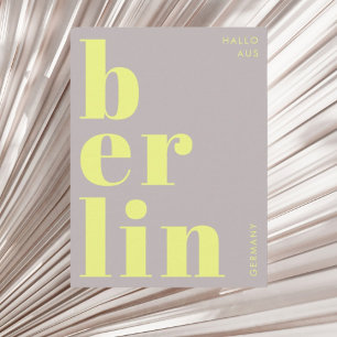 Postal Berlín Alemania moderna tipografía amarilla Postca