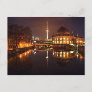 Postal Berlín Alemania Skyline Nacht Fernsehturm Postkart