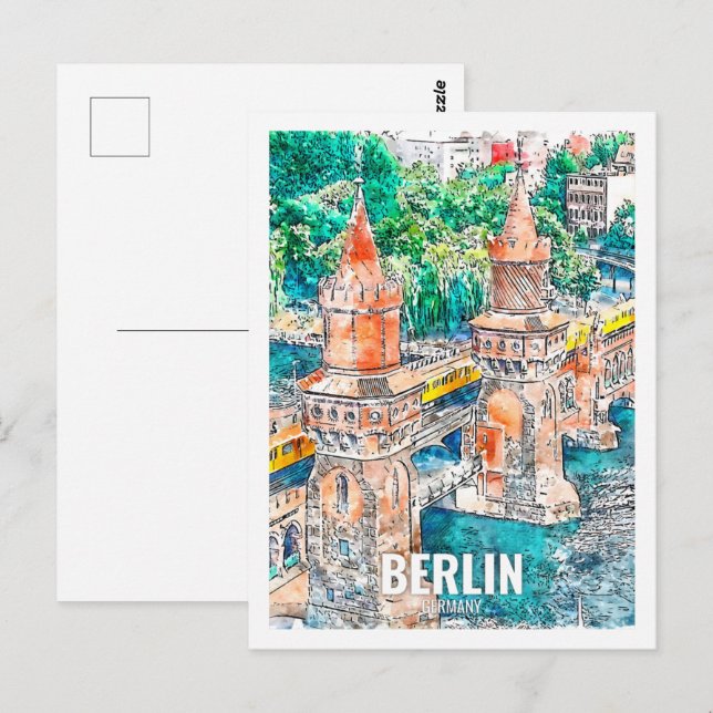 Postal Berlin Alemania Travel Place Watercolor (Anverso / Reverso)