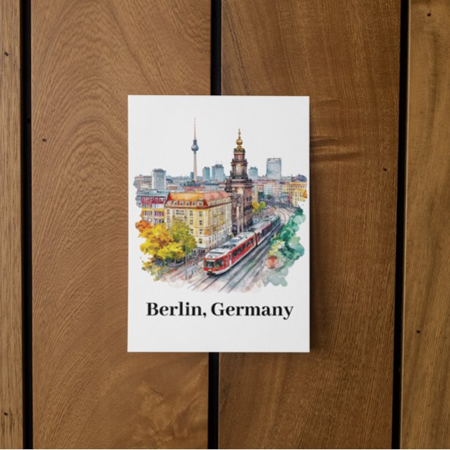 Postal Berlín Alemania Vintage Travel Skline (berlin germany vintage travel watercolor postcard)