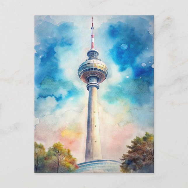 Postal Berlin Alexanderplatz Tower Watercolor (Anverso)