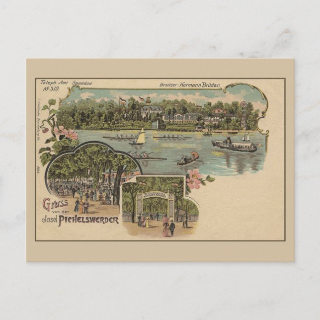 Postal Berlin Spandau Pichelswerder isle Litho (Anverso)