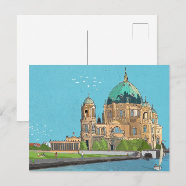 Postal Berliner Dom Alemania Ilustracion caprichoso (Anverso / Reverso)
