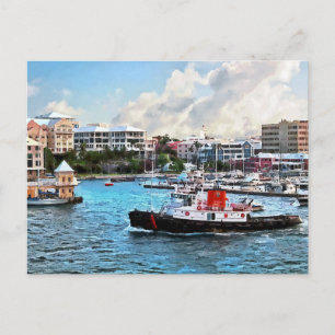 Postal Bermudas - Barco de remolque hacia el puerto de Ha