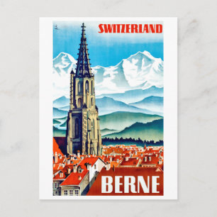 Postal Berna, catedral de la ciudad, Suiza, viaje vintage