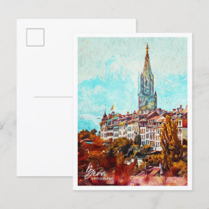Postal Berna Suiza Hermosa ciudad de pintura al petróleo