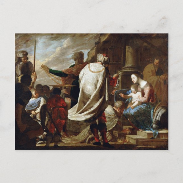 Postal Bernardo Cavallino Adoración del Magi (Anverso)