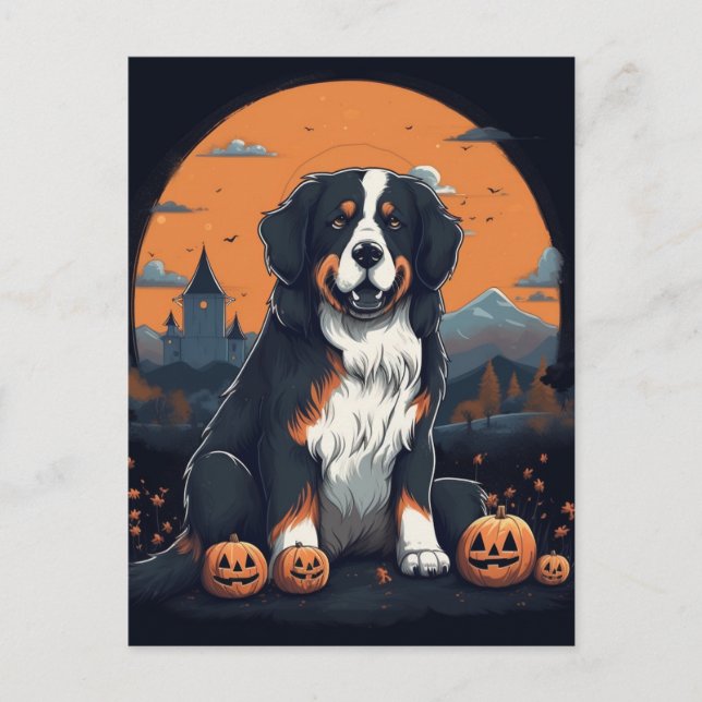 Postal Bernese Mountain Dog Halloween Naranja Black (Anverso)