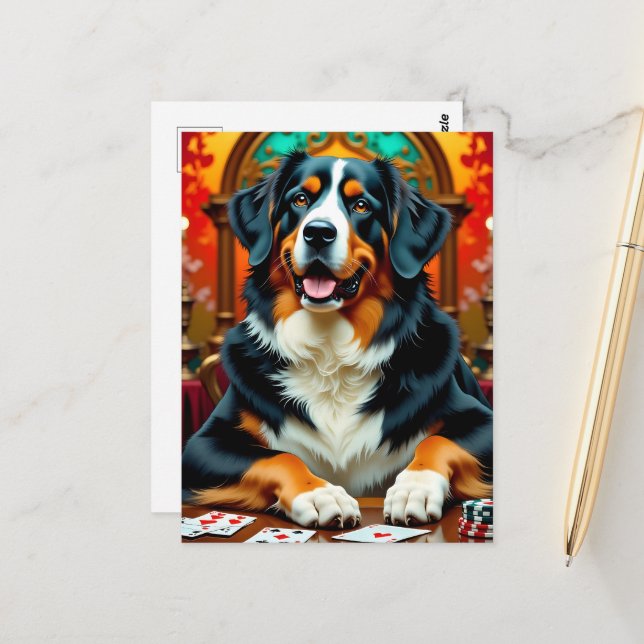 Postal Bernese Mountain Dog playing Poker (Anverso/Reverso In Situ)