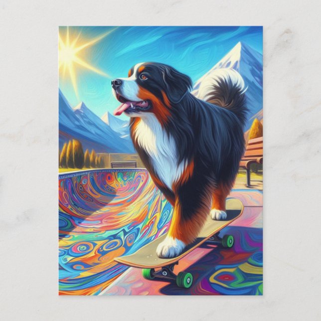 Postal Bernese Mountain Dog Skateboarding (Anverso)