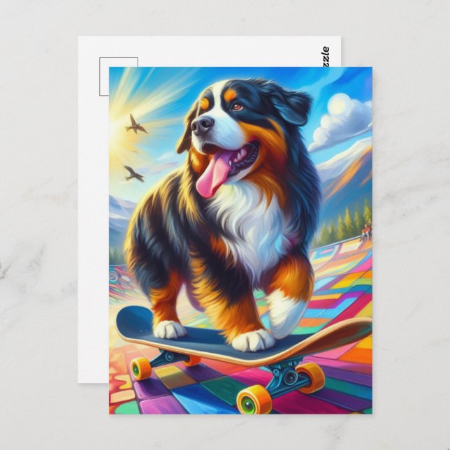 Postal Bernese Mountain Dog Skateboarding (Anverso / Reverso)