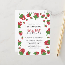 Postal Berry First Birthday Cute Strawberry Kawaii Chica