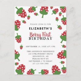 Postal Berry First Birthday Cute Strawberry Kawaii Chica