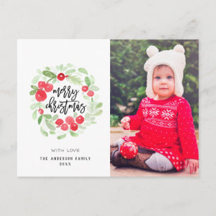 Postal Berry Wreath Merry Christmas Water Photo