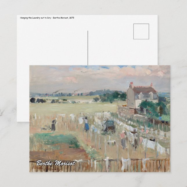 Postal Berthe Morisot - Colgando la lavandería para secar (Anverso / Reverso)
