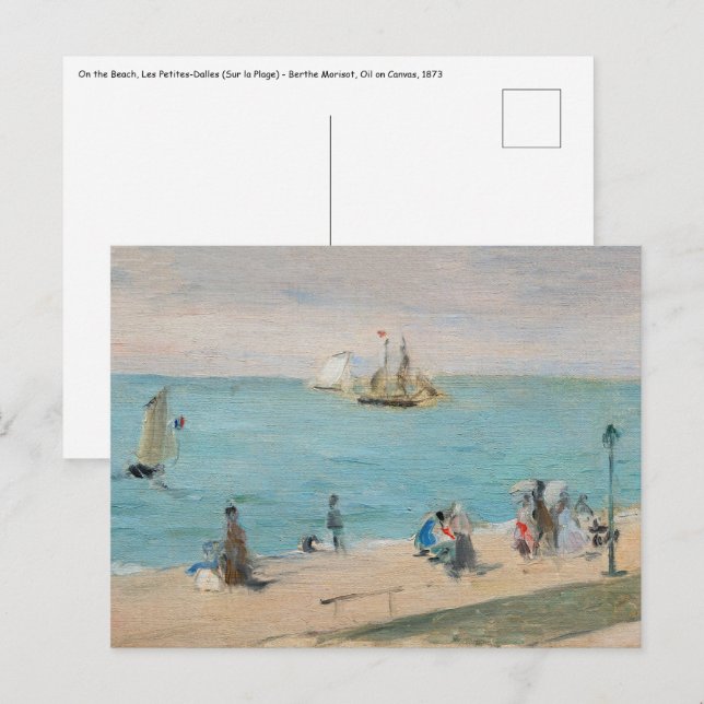 Postal Berthe Morisot - En la playa, Les Petites-Dalles (Anverso / Reverso)