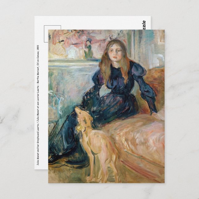 Postal Berthe Morisot - Julie y su Greyhound Laerte (Anverso / Reverso)