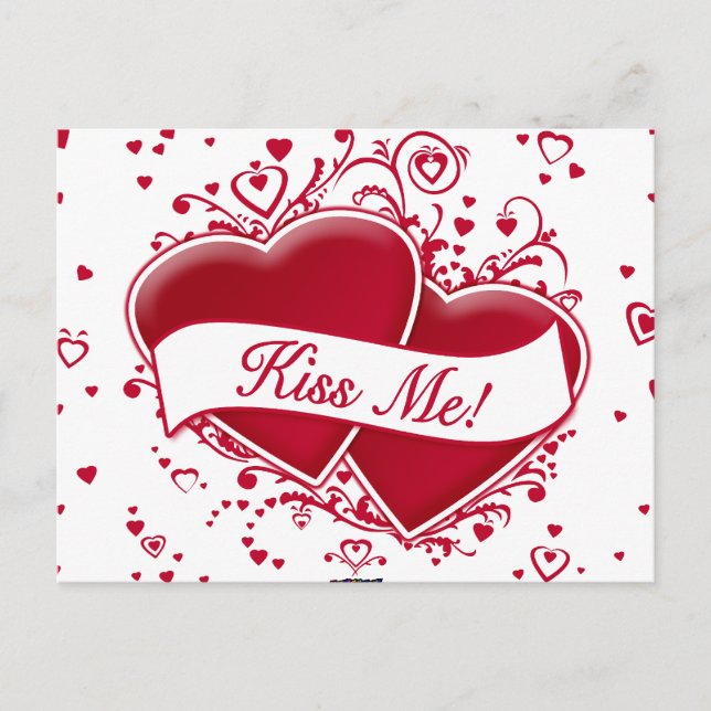 Postal ¡Bésame! Corazones Rojos (Anverso)