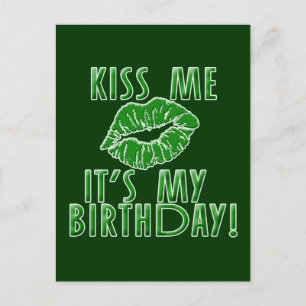 Postal Bésame es mi cumpleaños en verde
