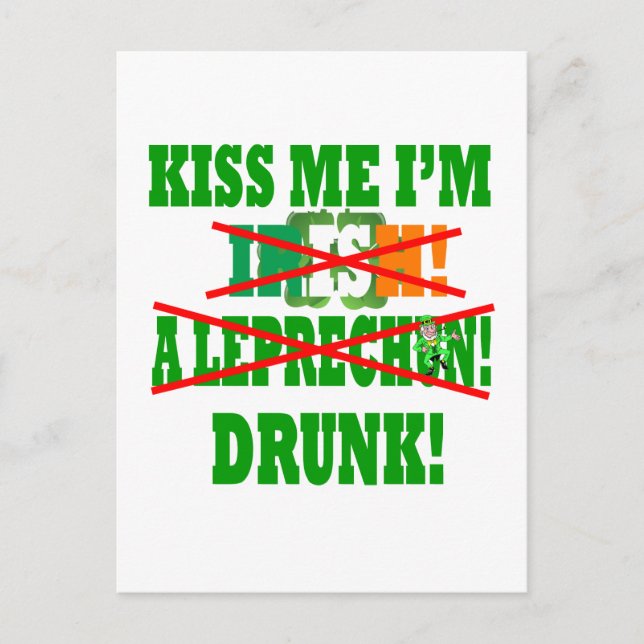 Postal Bésame, soy irlandés, un leprechaun, borracho! (Anverso)