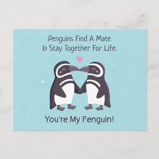 Postal Besando a los pingüinos, qué gracioso que seas mi  (Anverso)