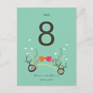 Postal Besando peces Corales Beach Wedding Table Number