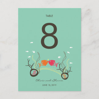 Postal Besando peces Corales Beach Wedding Table Number