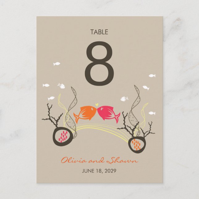 Postal Besando peces Corals Beach Whimsical Cute Boda (Anverso)