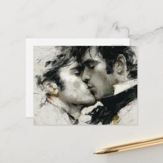 Postal Besarse de hombres gay en blanco y negro