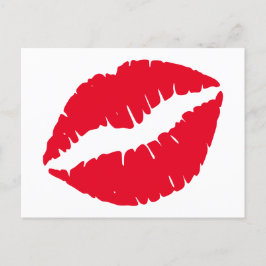 Postal Beso de Labial Rojo Brillante Blanco
