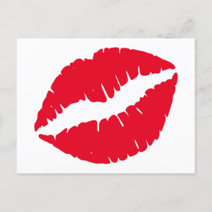 Postal Beso de Labial Rojo Brillante Blanco