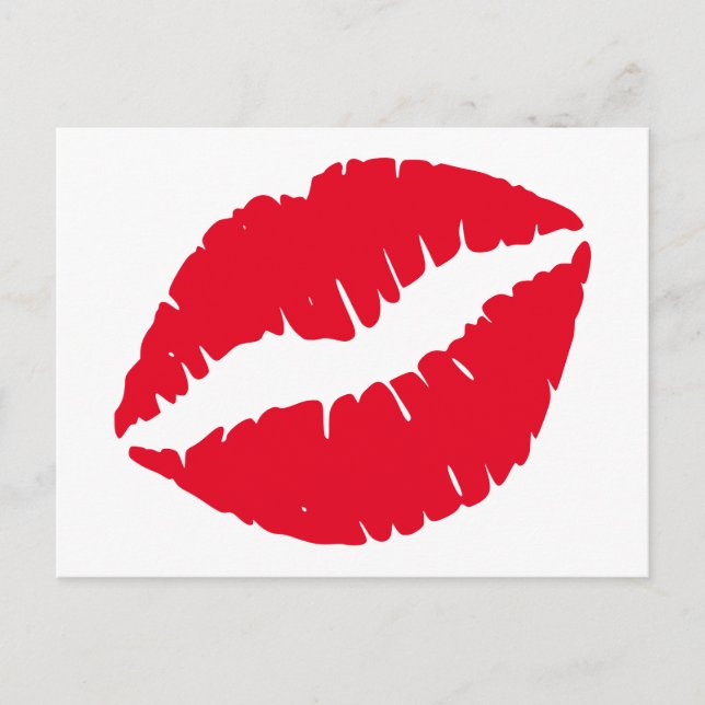 Postal Beso de Labial Rojo Brillante Blanco (Anverso)