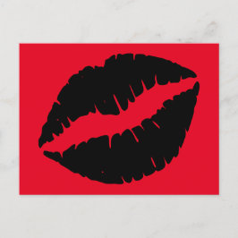 Postal Beso de Labial Rojo Brillante y Negro