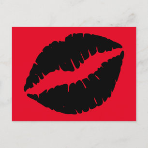 Postal Beso de Labial Rojo Brillante y Negro