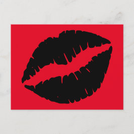Postal Beso de pintalabios rojo y negro brillante