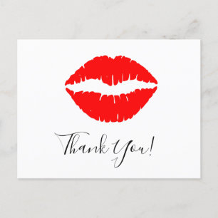Postal Beso de pintalabios rojos brillantes gracias