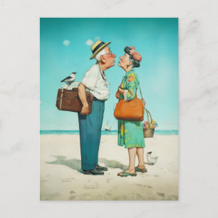 Postal Beso en la Playa en Años Dorados