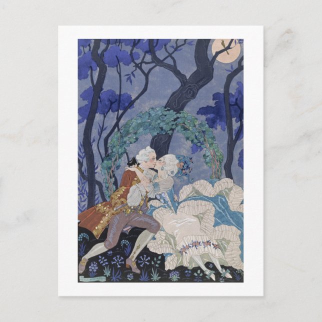 Postal Beso secreto, ilustracion para 'Fetes Galantes' de (Anverso)