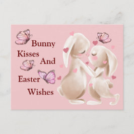 Postal Besos conejitos Y Deseos De Pascua