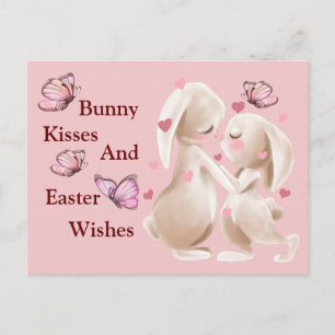 Postal Besos conejitos Y Deseos De Pascua