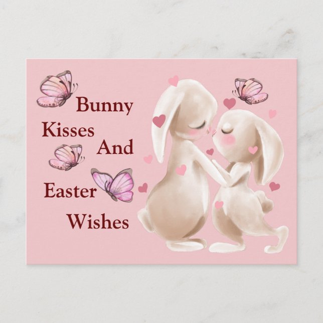 Postal Besos conejitos Y Deseos De Pascua (Anverso)