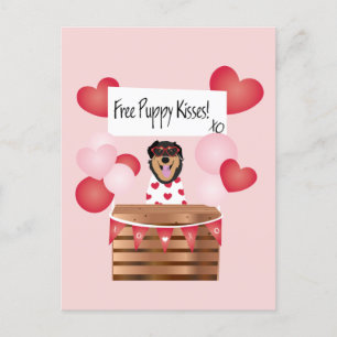 Postal Besos de cachorro gratis San Valentín Perro Rosa