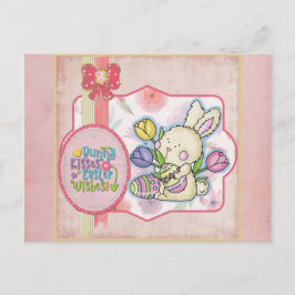Postal Besos de conejo rosado, deseos de Pascua